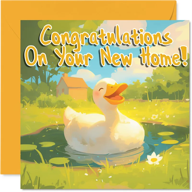 Duck Pond Yellow New Home Card Celebrates Moving Day