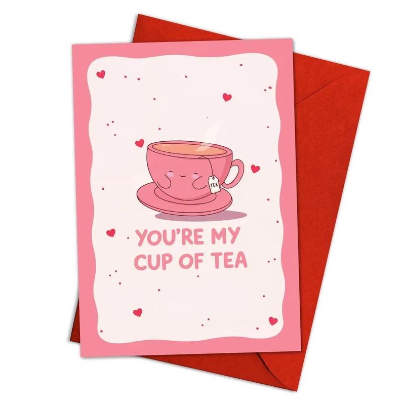 Pink Teacup Hearts Love Card for a Sweet Romantic Sentiment