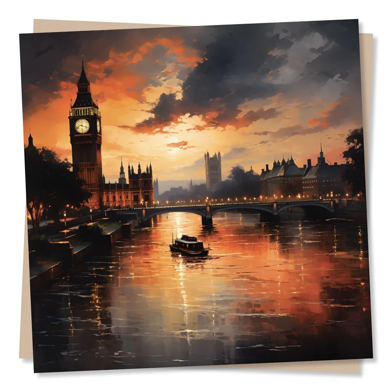 Big Ben Sunset Painting Card – Greeting Card in natural