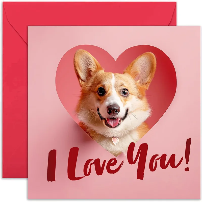 Dog Red Heart Love Card: Corgi Greeting Card with I Love You