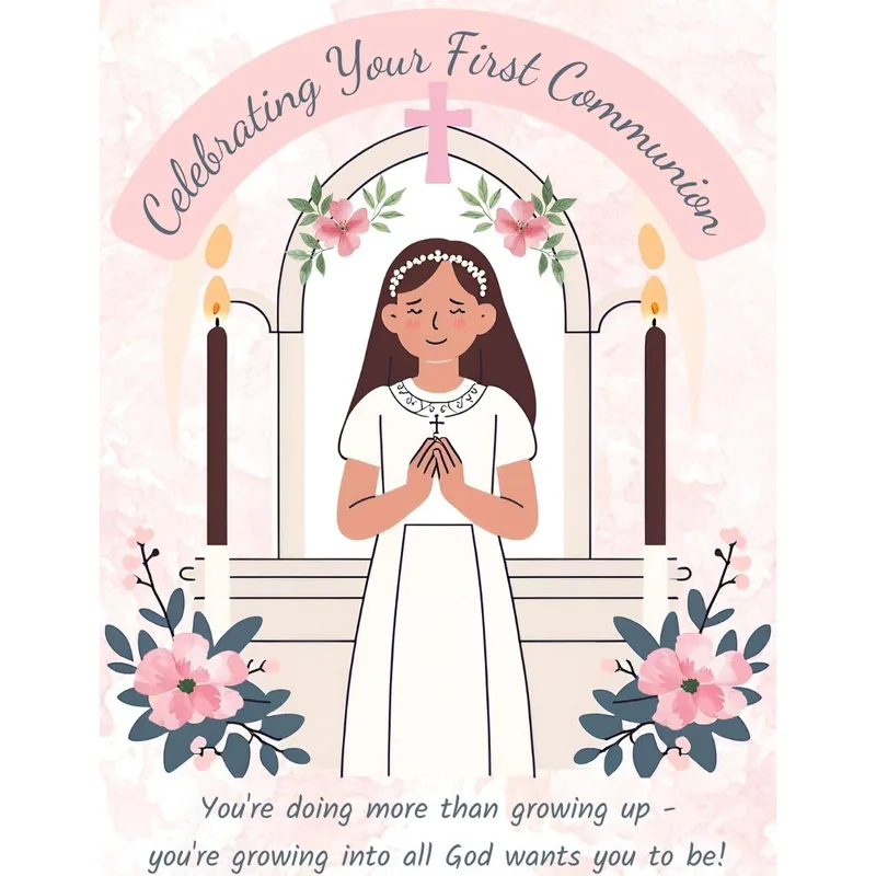 Girl in White Dress Card Celebrating First Communion