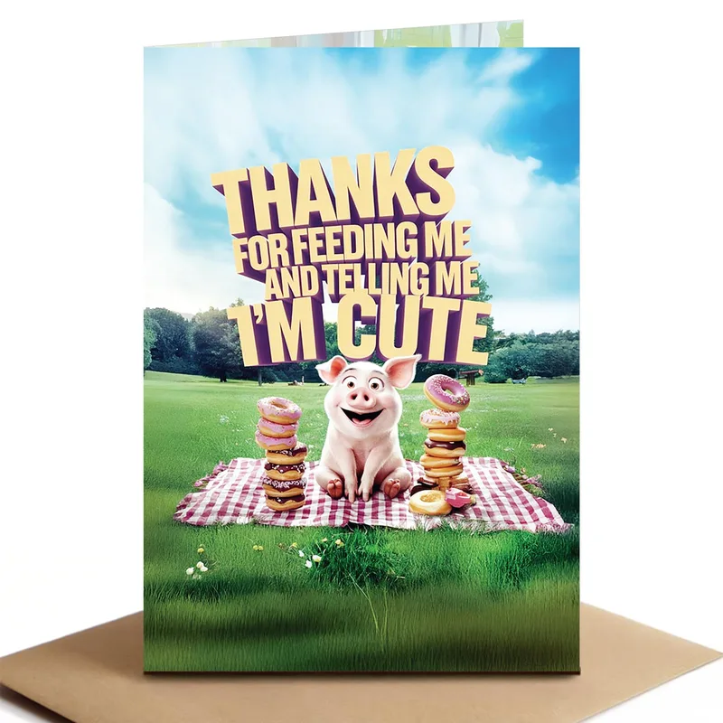 Pig Picnic Pancakes Thank You Card for Sweet Partners