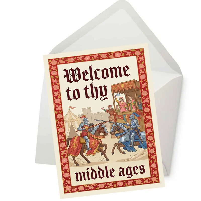 Medieval Knights Jousting Tapestry Card features a jousting