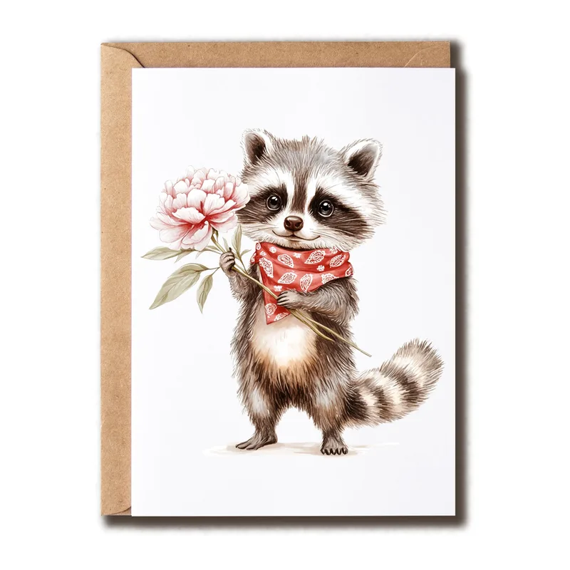 Watercolor Raccoon Peony Card: A Wild Yet Gentle Greeting