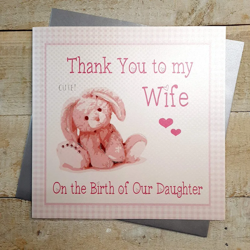 Gingham Bunny Plush New Baby Card Thanking a New Mom