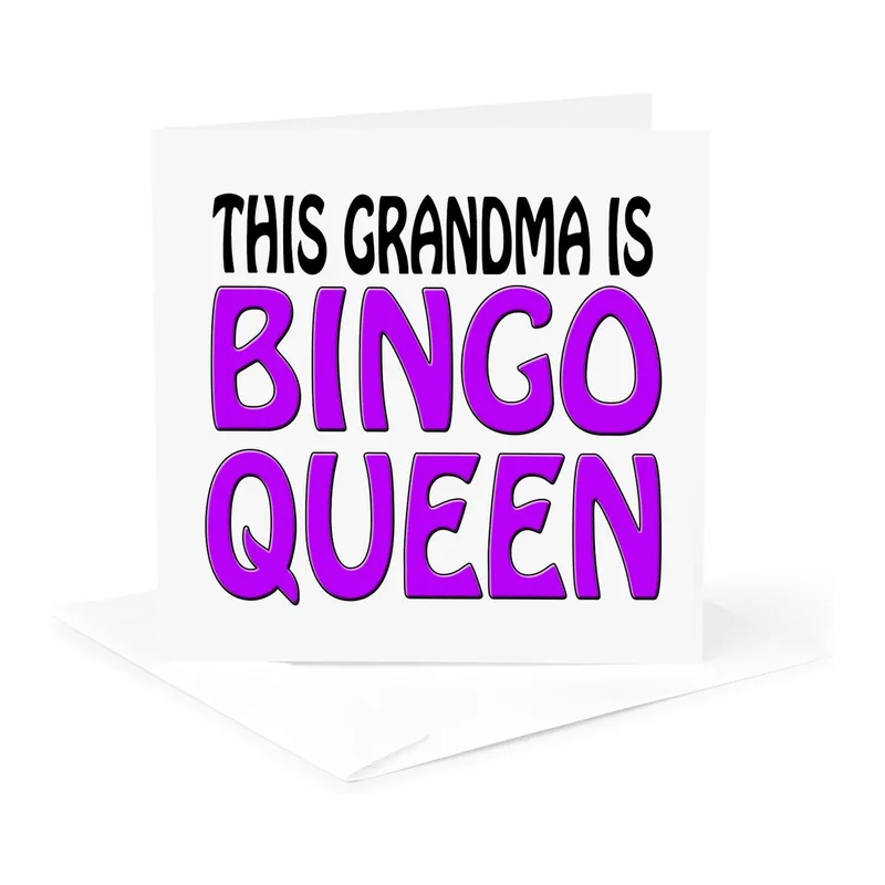Purple Bold Text White Card: This Grandma Is Bingo Queen Greeting