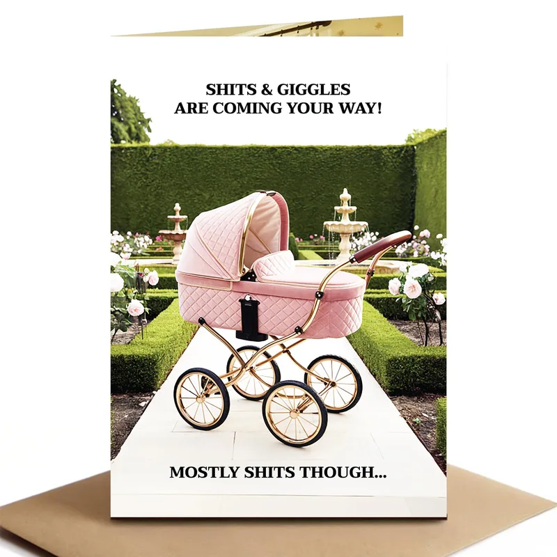 Pink Stroller Garden Baby Shower Card for New Parents