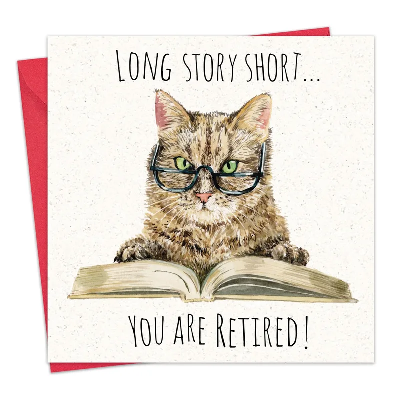 Cat Glasses Book Retirement Card for the Final Chapter
