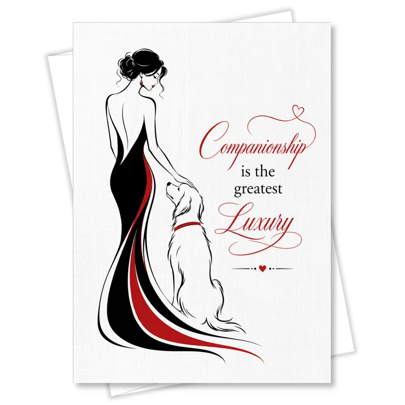 Woman Black Dress Friendship Card Celebrating Dog Love