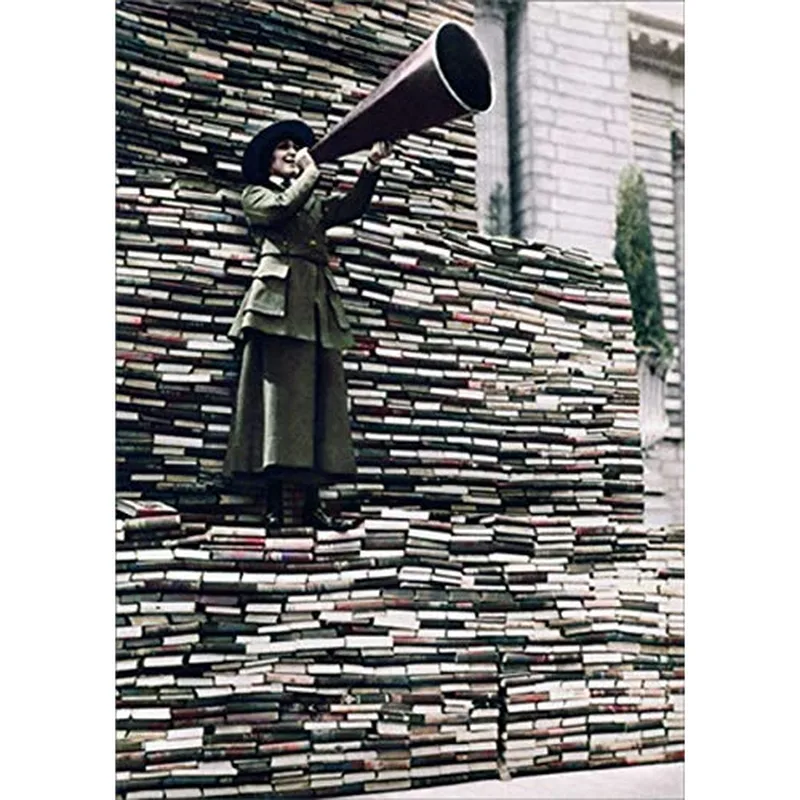 Megaphone Woman Book Stack Card for the Literary Legend