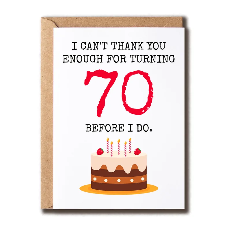Red Numbers Cake Illustration Card: A Funny 70th Birthday Greeting