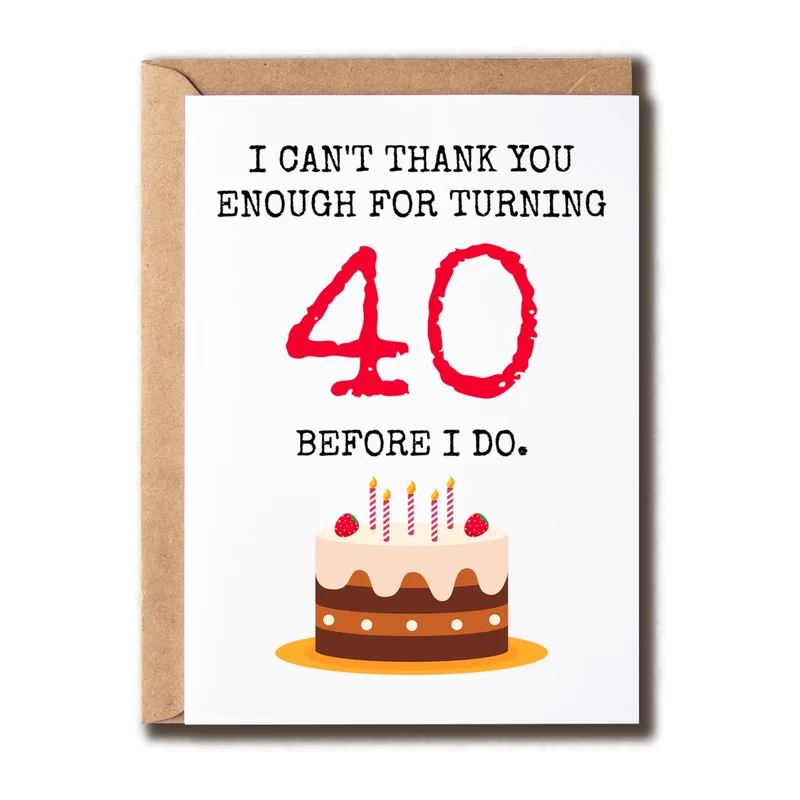 Red Numbers Cake Illustration Card: A Funny 40th Birthday Greeting