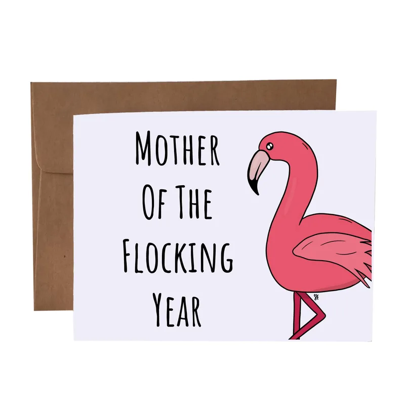 Pink Flamingo Lavender Card: Mother of the Flocking Year Greeting