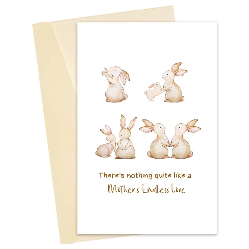 Watercolor Bunnies Family Card Celebrating Mother's Endless Love