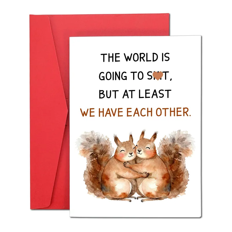 Hugging Red Envelope Love Card for Squirrel Lovers