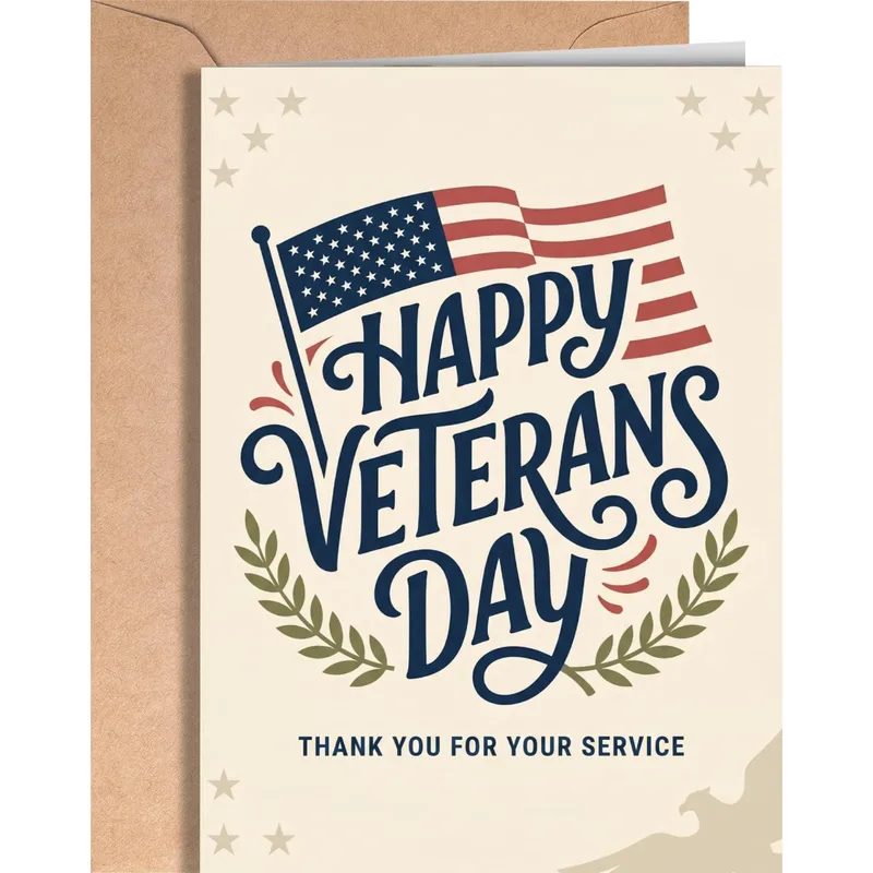 Flag Laurel Wreath Thank You Card for Veterans Day Tribute