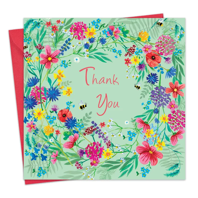 Wildflower Border Green Thank You Card for Her Retirement
