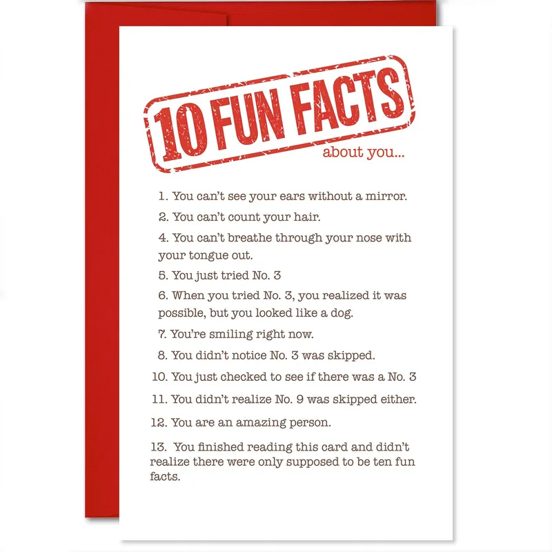Fun Facts Card: Ten Silly Truths About You Inside