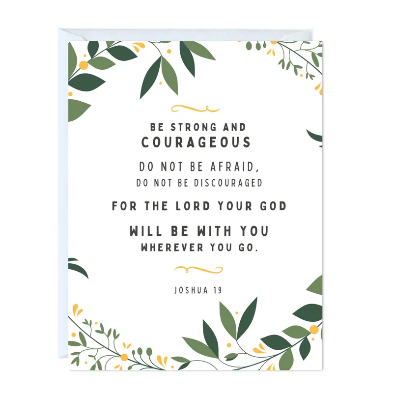 Be Strong Card: A Faith-Based Greeting with Green Leaves and Joshua 19