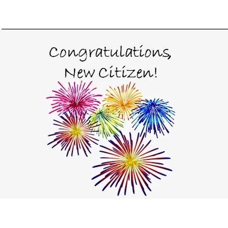 New Citizen Card with Colorful Fireworks Bursts