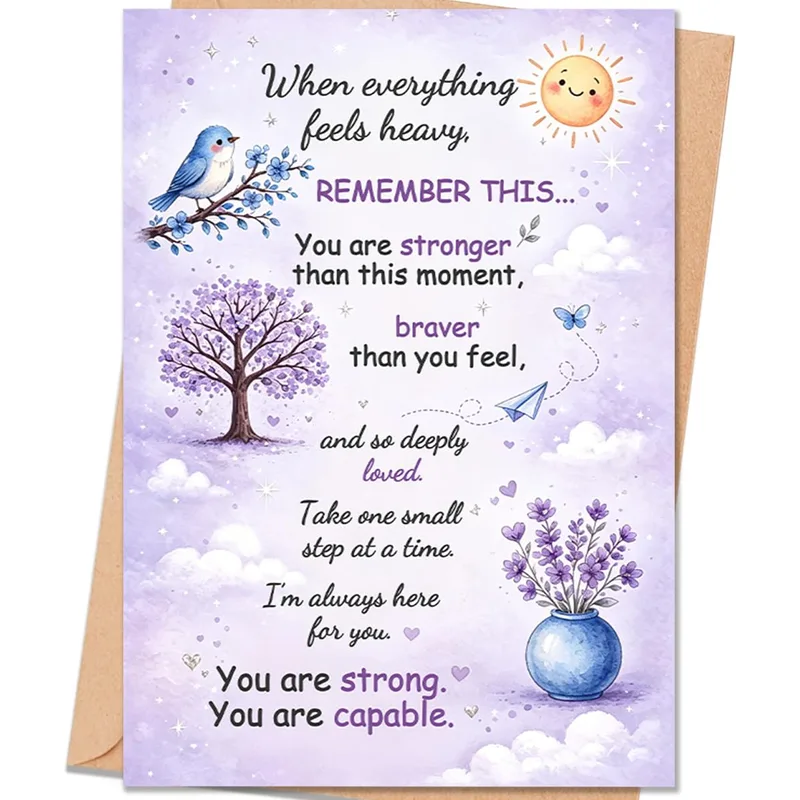 Feeling Overwhelmed Card: Lavender Bird Encouragement