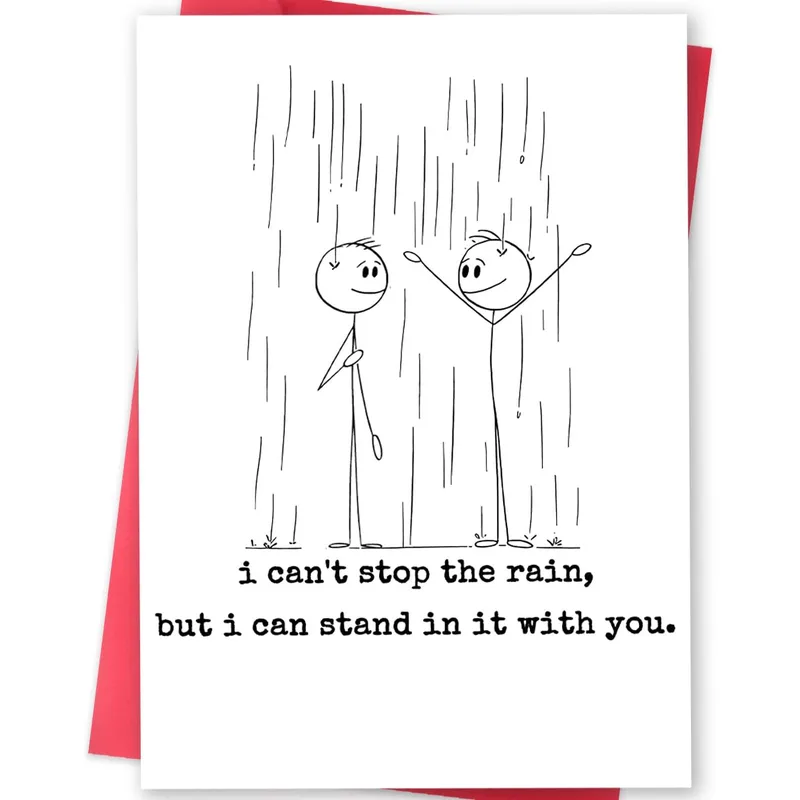 Rainy Day Hug Card: Standing Together in the Storm