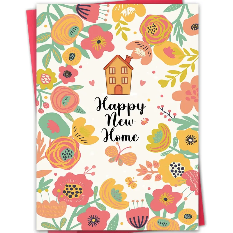Floral Pattern Yellow Pink Card for a New Home