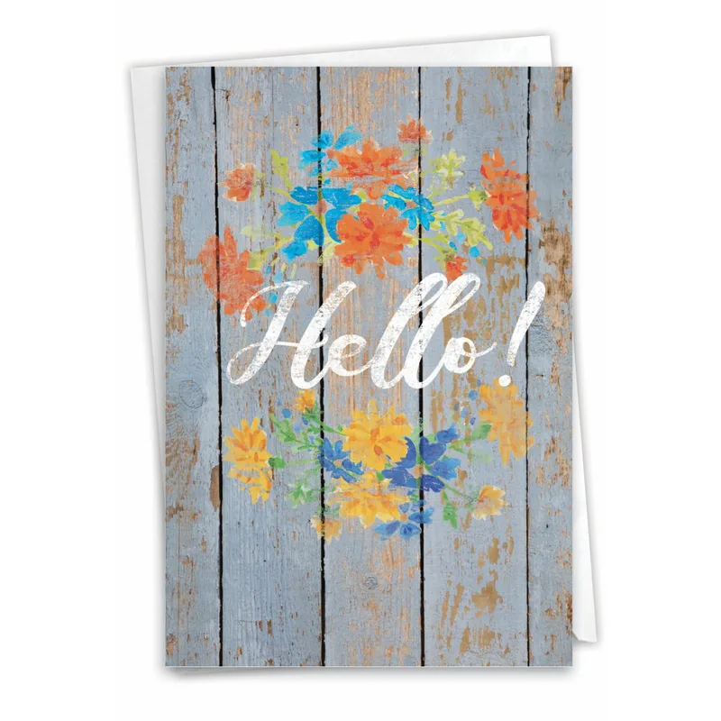 Hello Floral Card: Driftwood Wood Planks Greeting Design