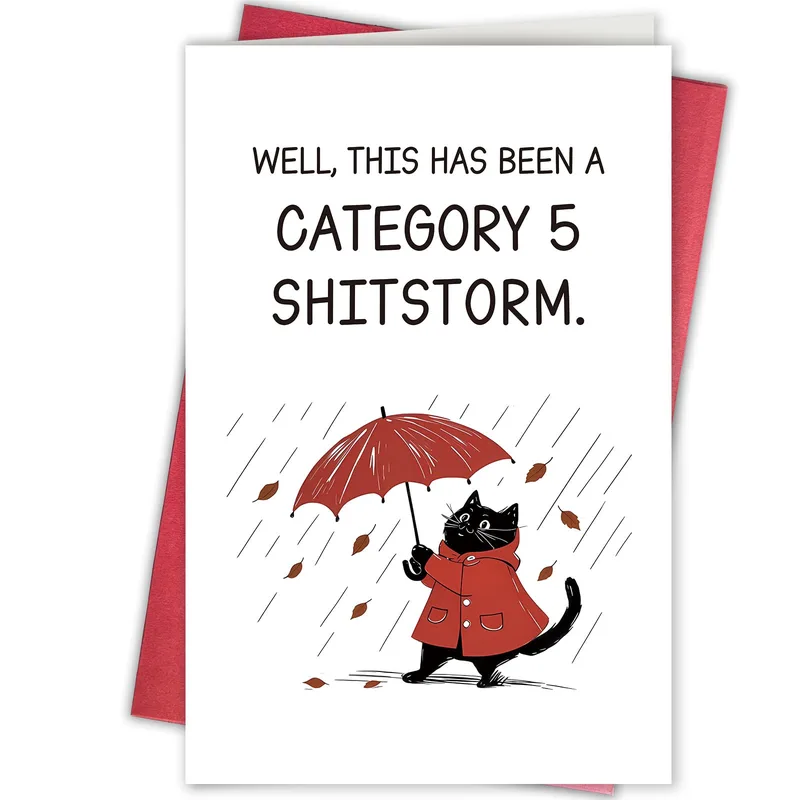 Bad Day Cat Card: A Black Cat Braving the Rain