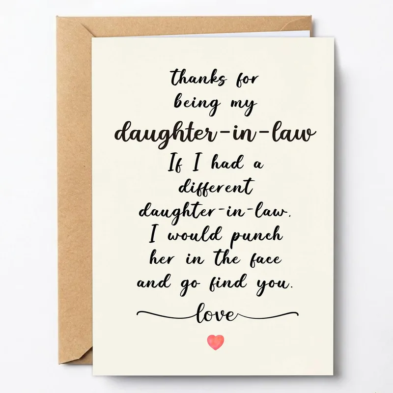 Thank You Daughter in Law Card: Funny Cream Script Note