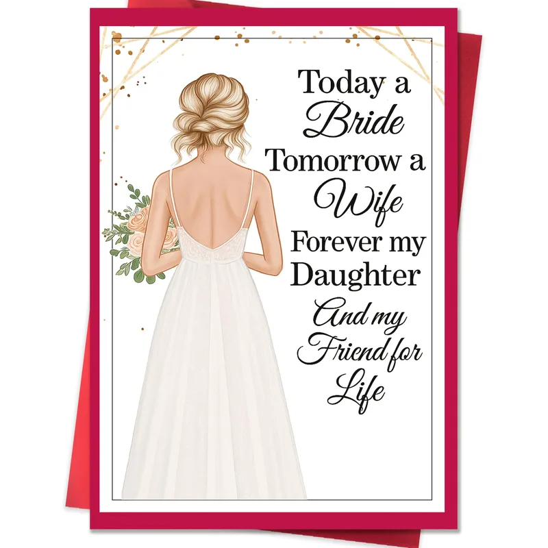 Bride to Daughter Card featuring a bride in white gown