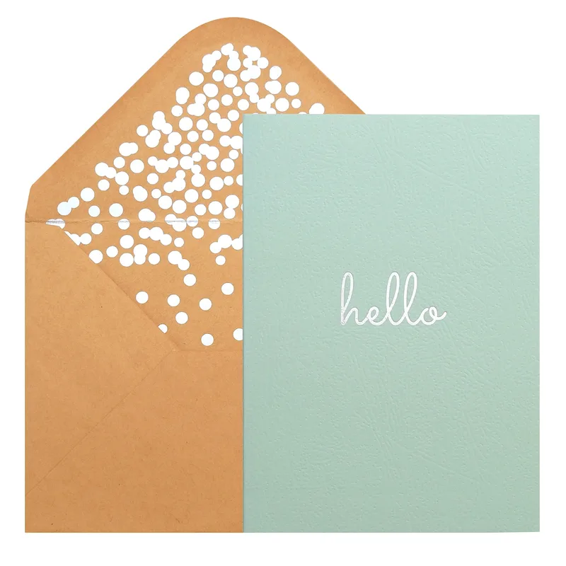 Greeting Hello Card in Mint with Script Lettering