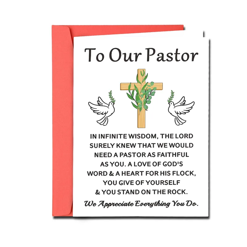 Christian Pastor Thank You Card with a Cross and Doves
