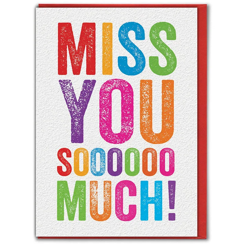 Missing You Card: Bold Rainbow Letters That Say It All