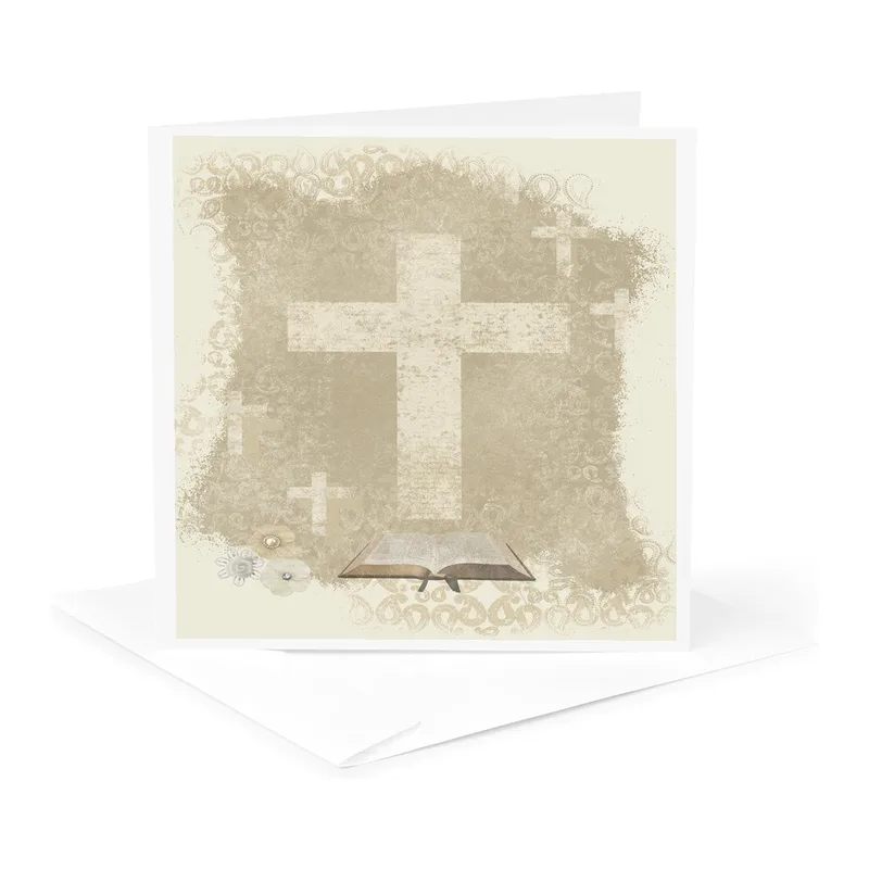 Religious Condolence Card with a Cross and Open Bible
