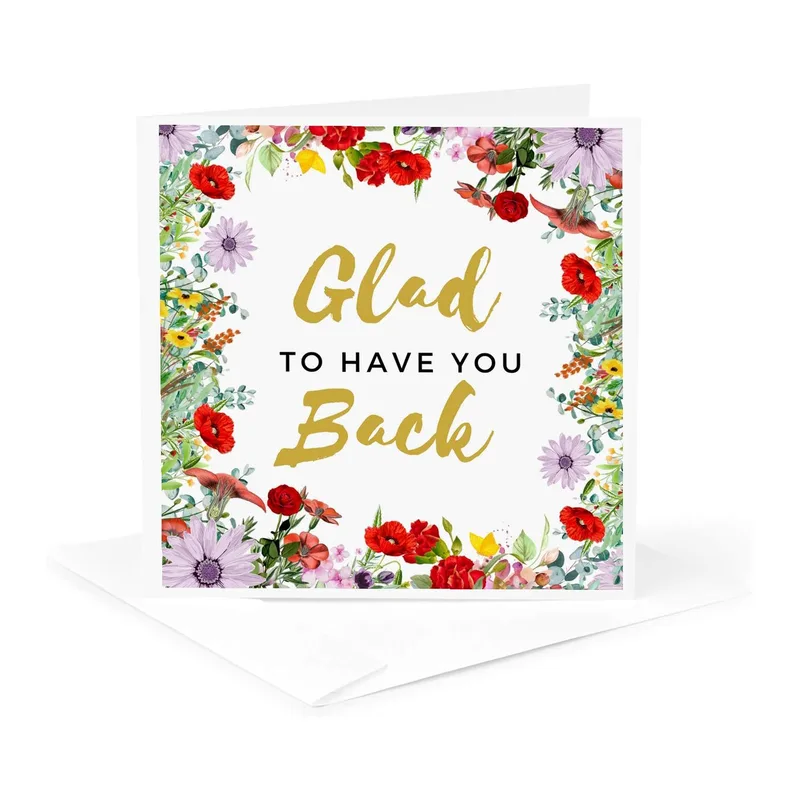 Welcome Back Card with a Floral Wreath Border