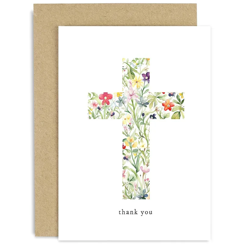 Floral Cross Thank You Card for Gratitude and Faith
