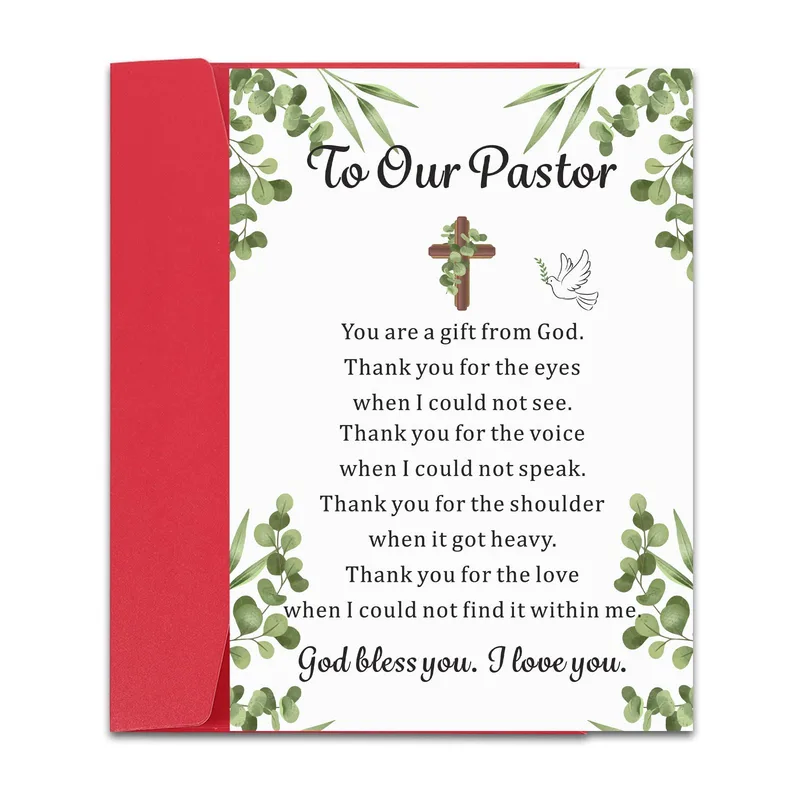 Green Eucalyptus Cross Card for Your Pastor