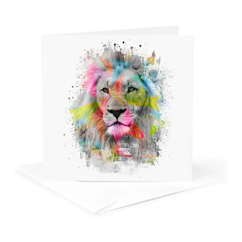Lion Portrait Card: A Watercolor Lion in Bold Color