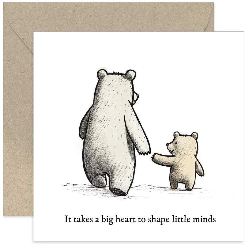 Bear Cubs Pencil Sketch Card for a Grandparent Who Teaches