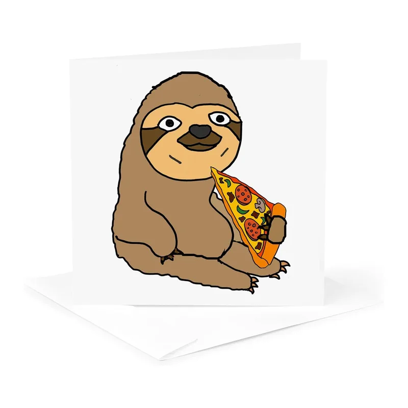 Sloth Eating Pizza Card for a Slow Afternoon Laugh