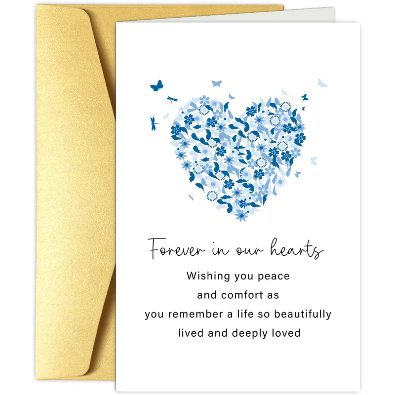 Forever in Our Hearts Wishing Card with a blue floral heart
