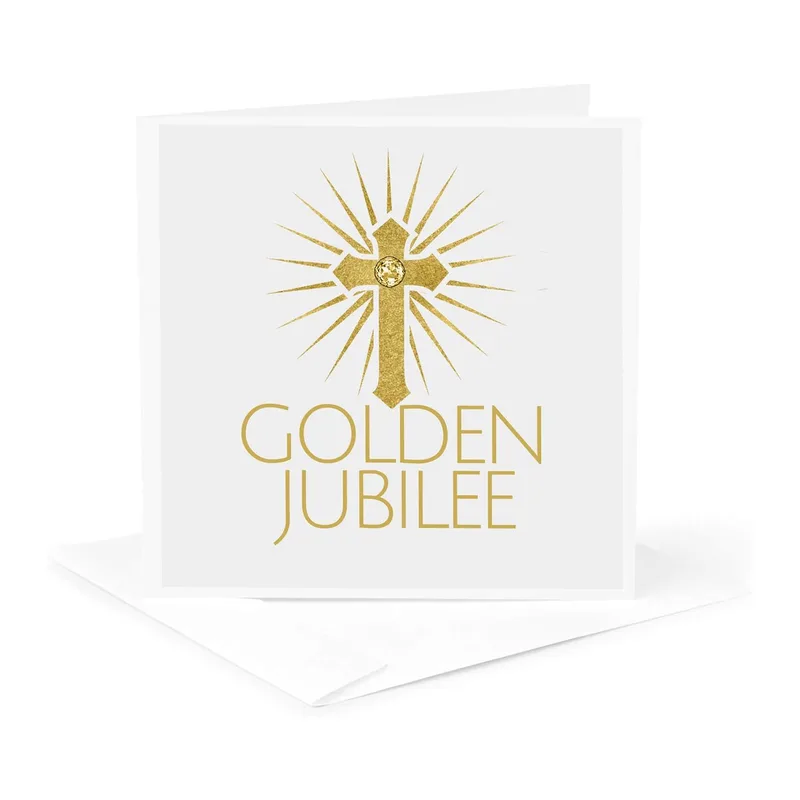 Golden Jubilee Card with a Gold Cross and Starburst