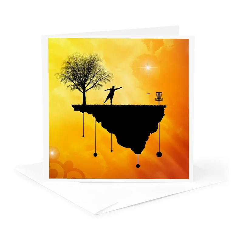 Disc Golf Card: Orange Sunset Silhouette Greeting Card