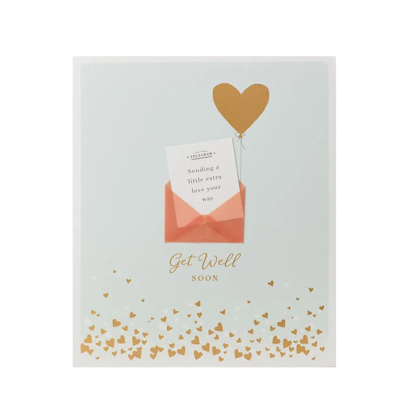 Extra Love Card: A Get Well Soon Card with a Gold Heart Balloon
