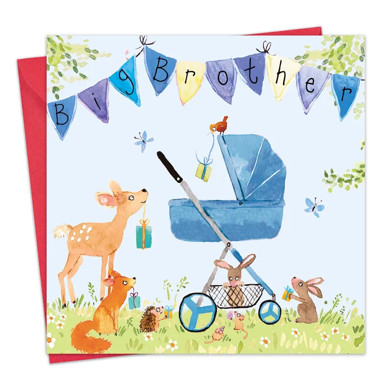 Blue Woodland Animals Pram Card for a Big Brother