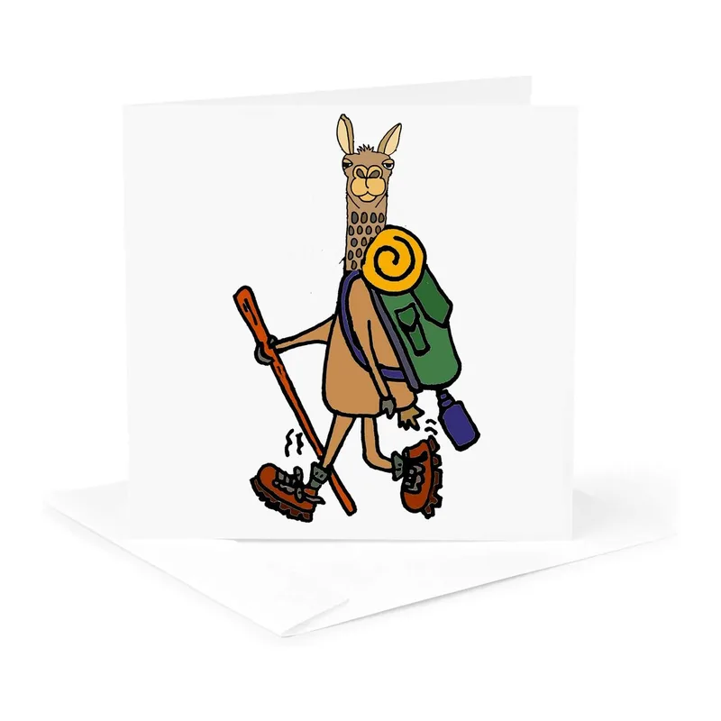Hiking Llama Card for the Trail-Blazing Friend Who Loves Nature