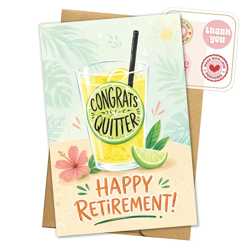 Congrats Quitter Happy Retirement Card with a Tropical Lime Drink