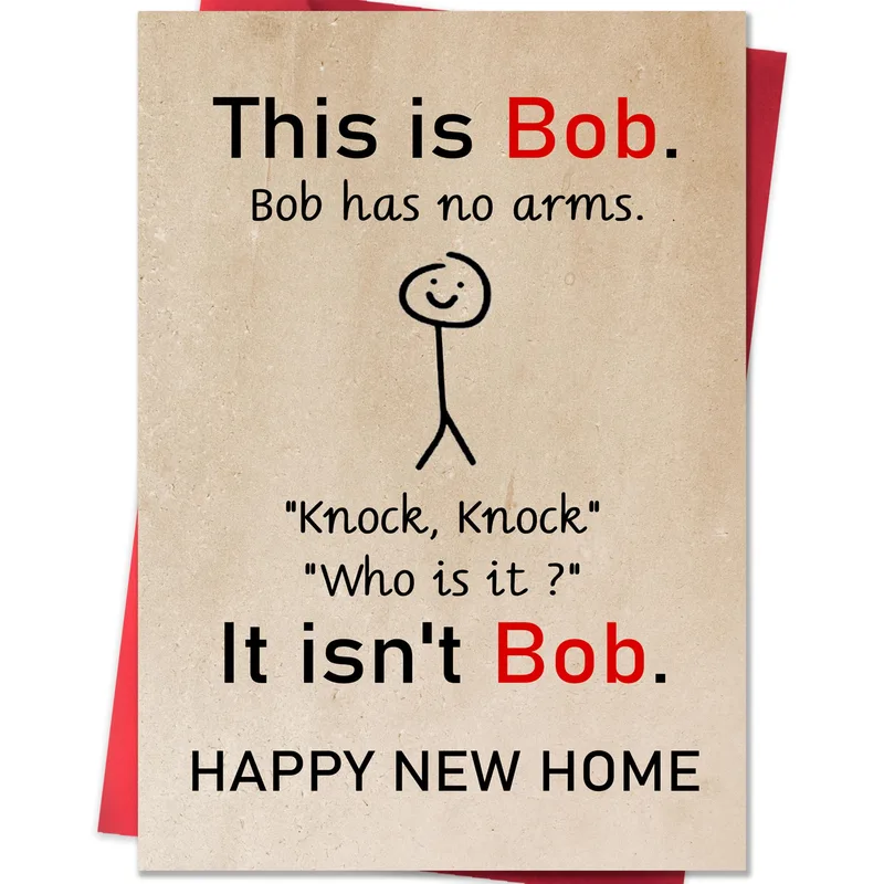 New Home Joke Card with Stick Figure Bob