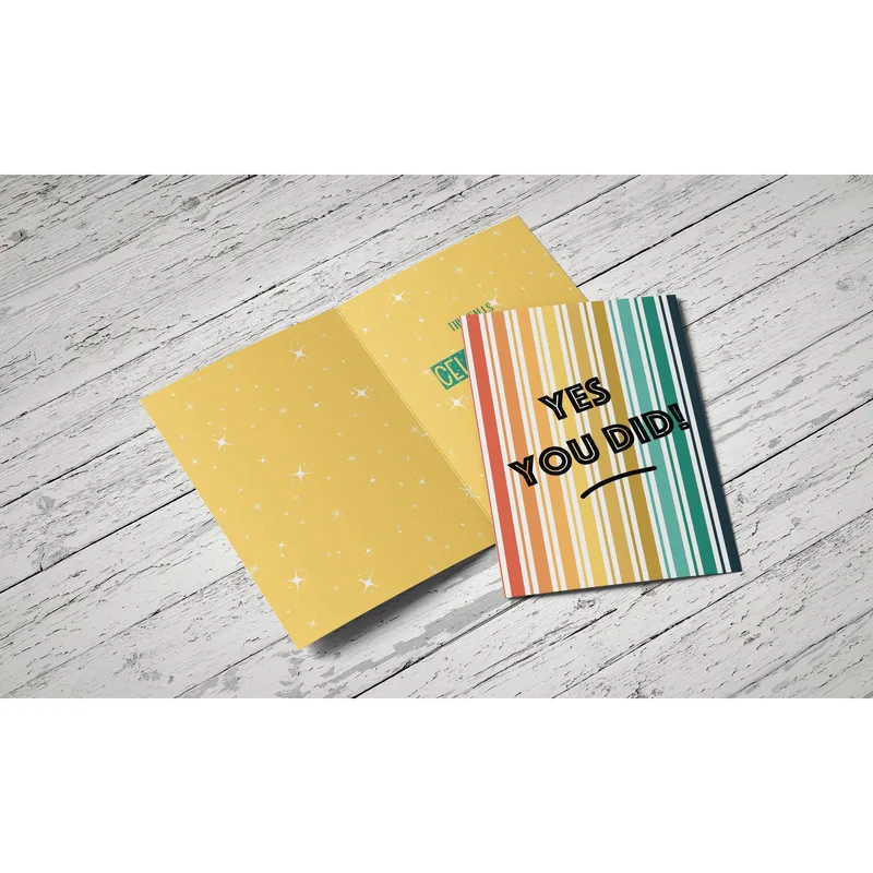 Retro Striped Rainbow Bands Card: Yes You Did!